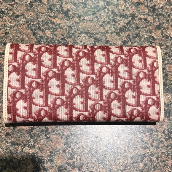 DIOR Trotter Canvas Leather Long Bifold Wallet Rogue Burgundy - Picture 14 of 15